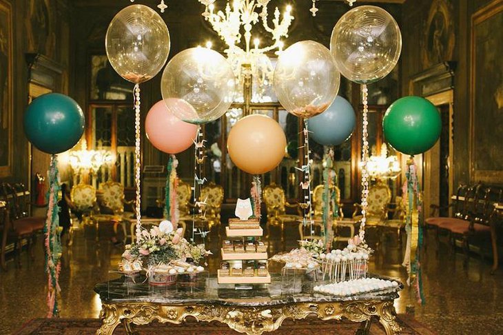 Multi-Colored Golden, Blue, Pink and Yellow Balloon Wedding Centerpiece