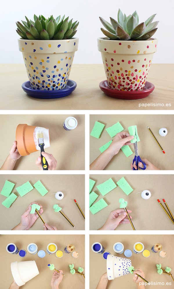 Paint clay pots with speckles