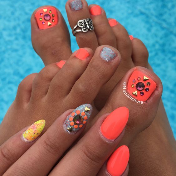 Peach matching nails