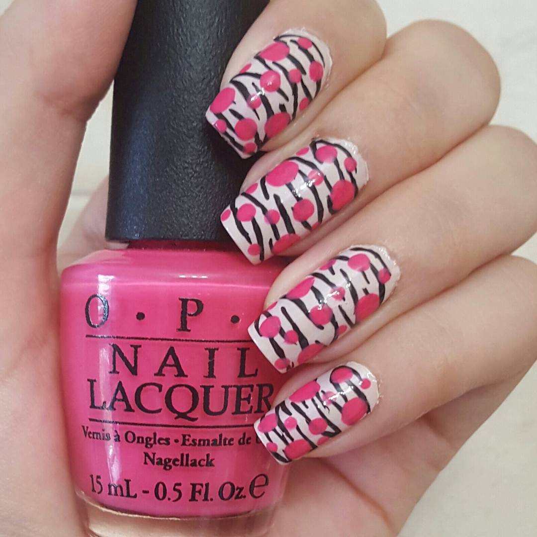 Pink and Black Nail Design For Long Nails