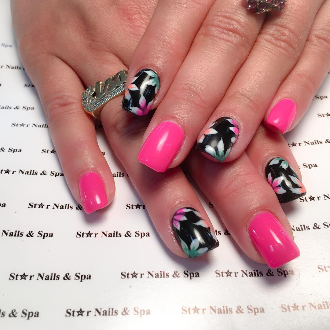 Pink and Black Summer Nail Design