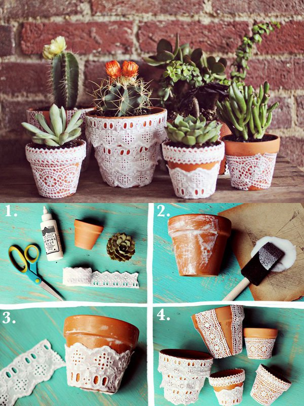 Pretty lace flower pots