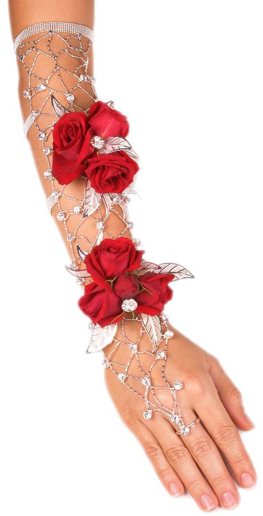This is a more unique corsage, going up to your elbow