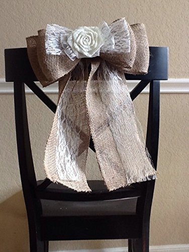 Wide Burlap and Ivory Lace Pew Bow