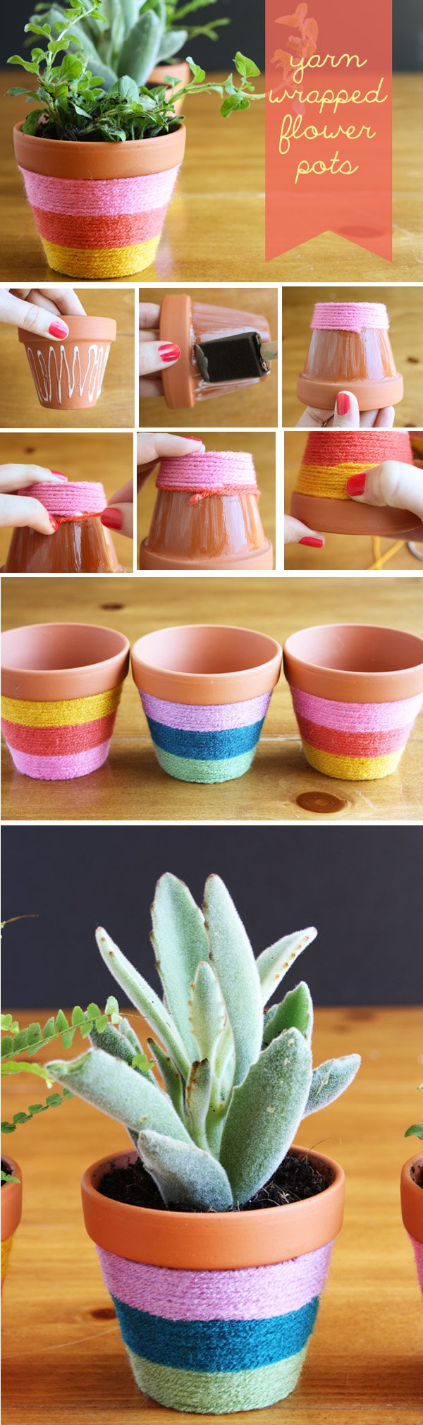Yarn-Wrapped Flower Pots
