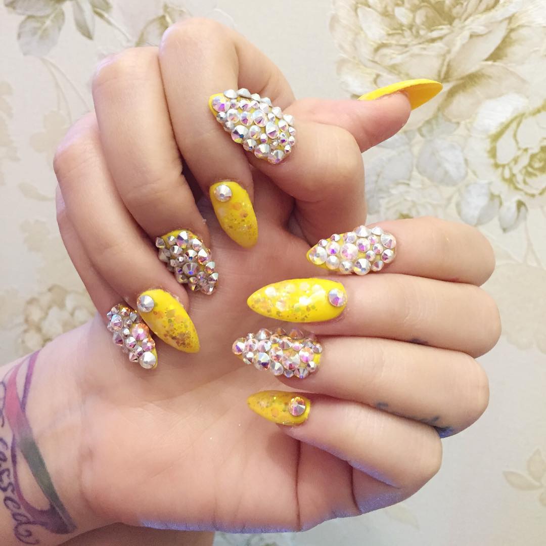 Yellow Nail Design For Parties