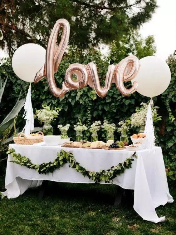 #Wedding #Decoration #Balloons large white balloons and letter-shaped shaped balloons to decorate dessert table