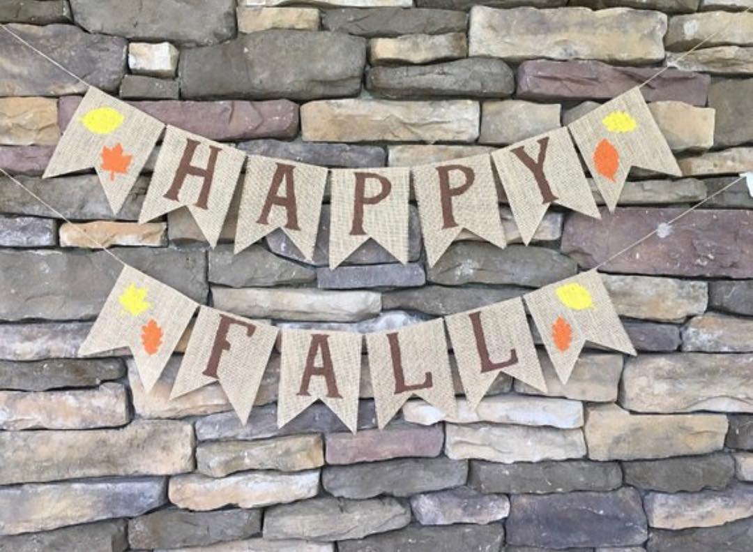 Autumn decor with burlap banner.