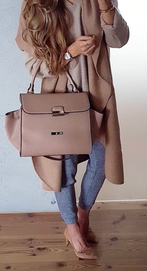 Brown leather handbag.