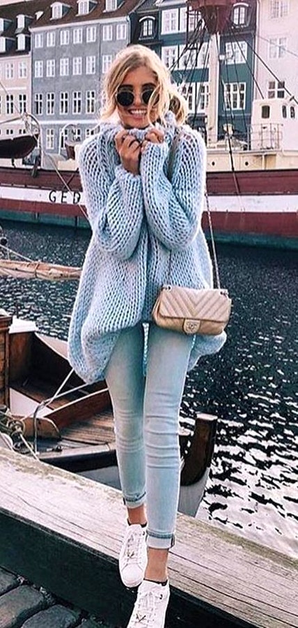 Women's blue knitted sweater.