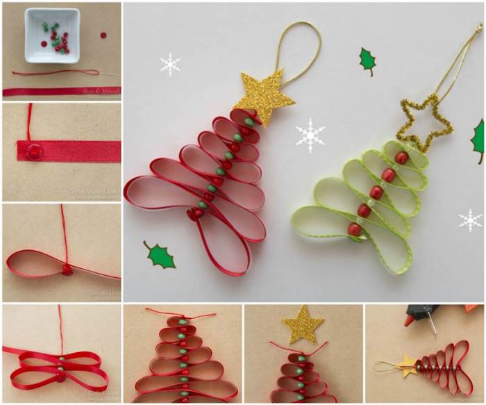 Adorable ribbon and beads Christmas tree.
