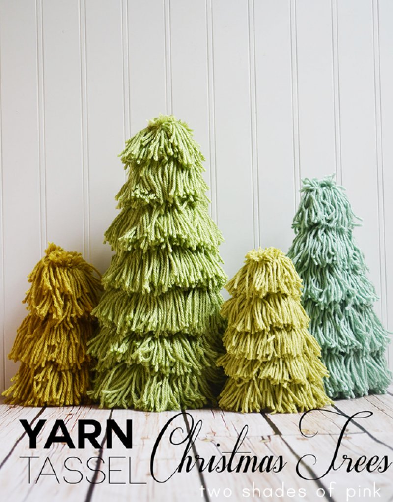 Beautiful Yarn Tassel Christmas Trees.