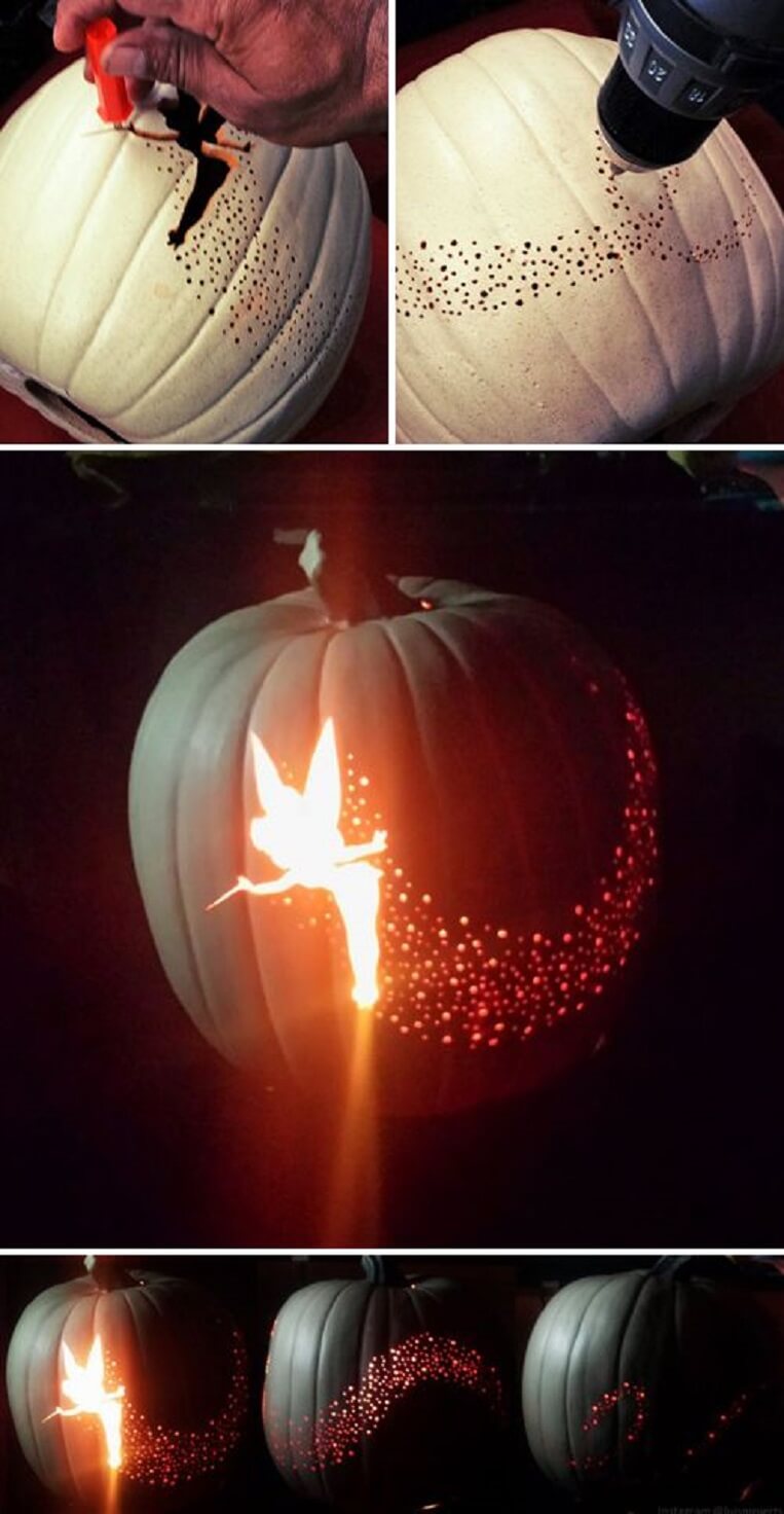 How to Make a Tinker Bell Pixie Dust Pumpkin Carving out of funkins pumpkin.