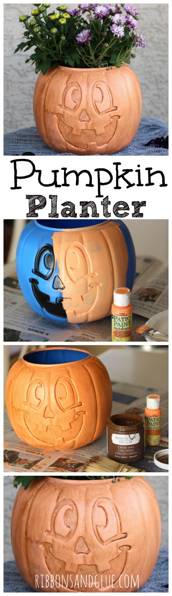 Pumpkin Planter for Halloween Table Decoration.