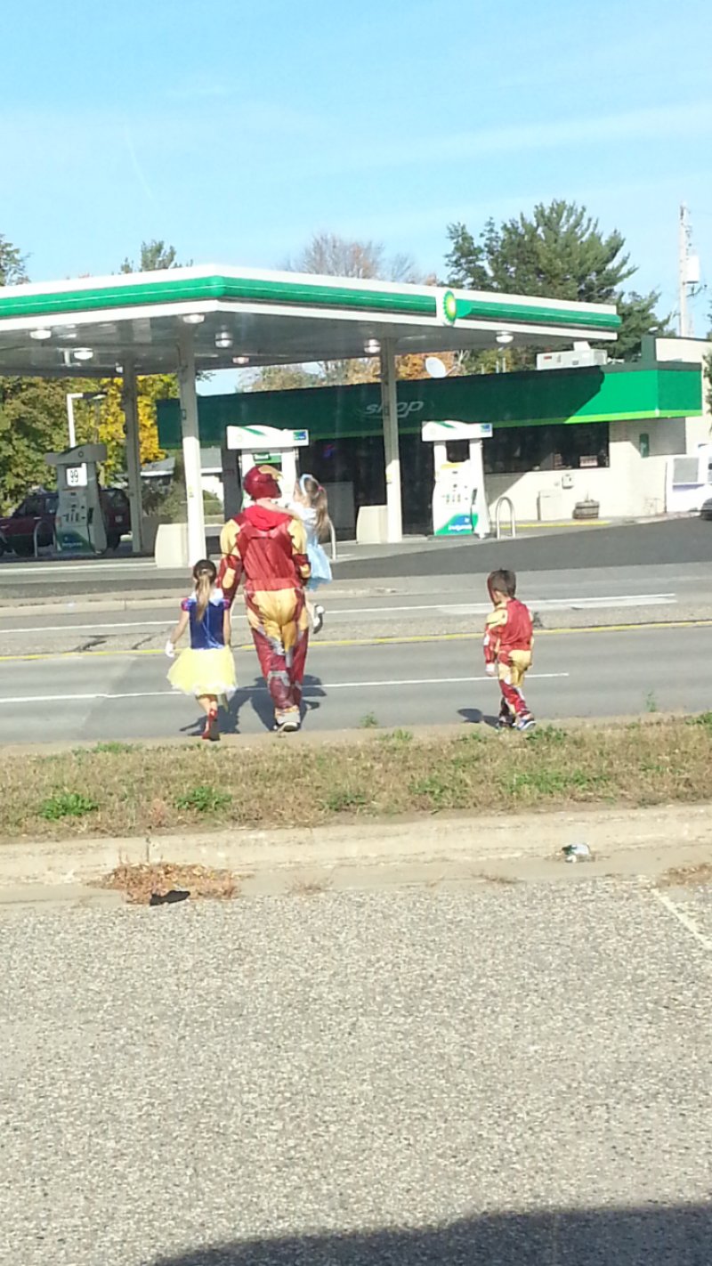 This guy's kids were so happy about their new Halloween costumes, that they wanted to wear them right away. 