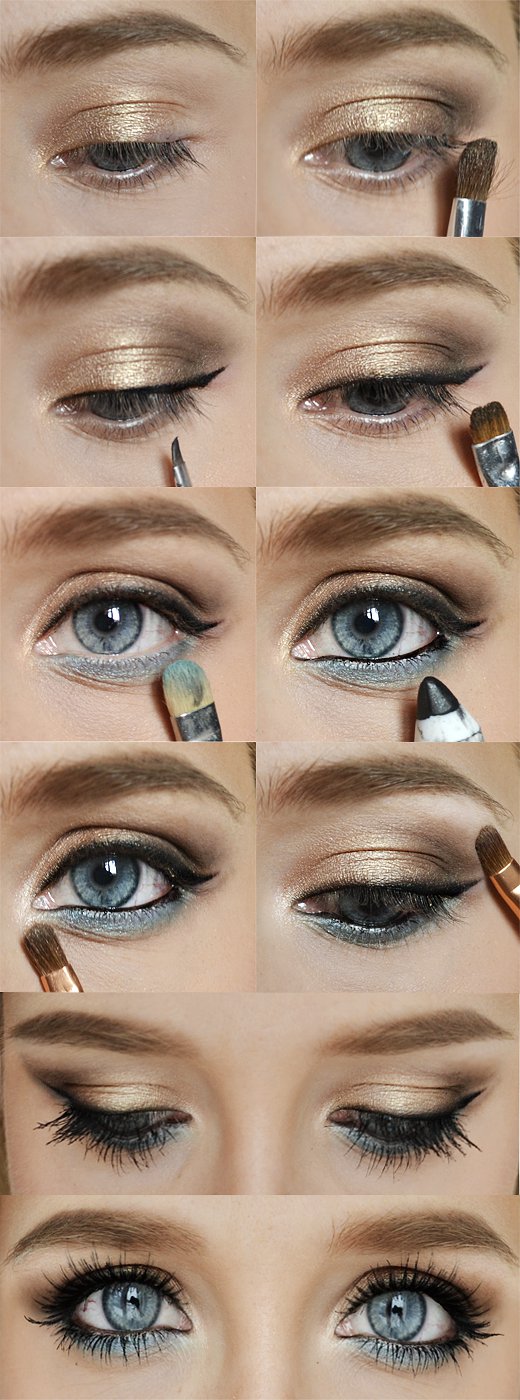 Beautiful Gold and Blue Eye Makeup Idea.