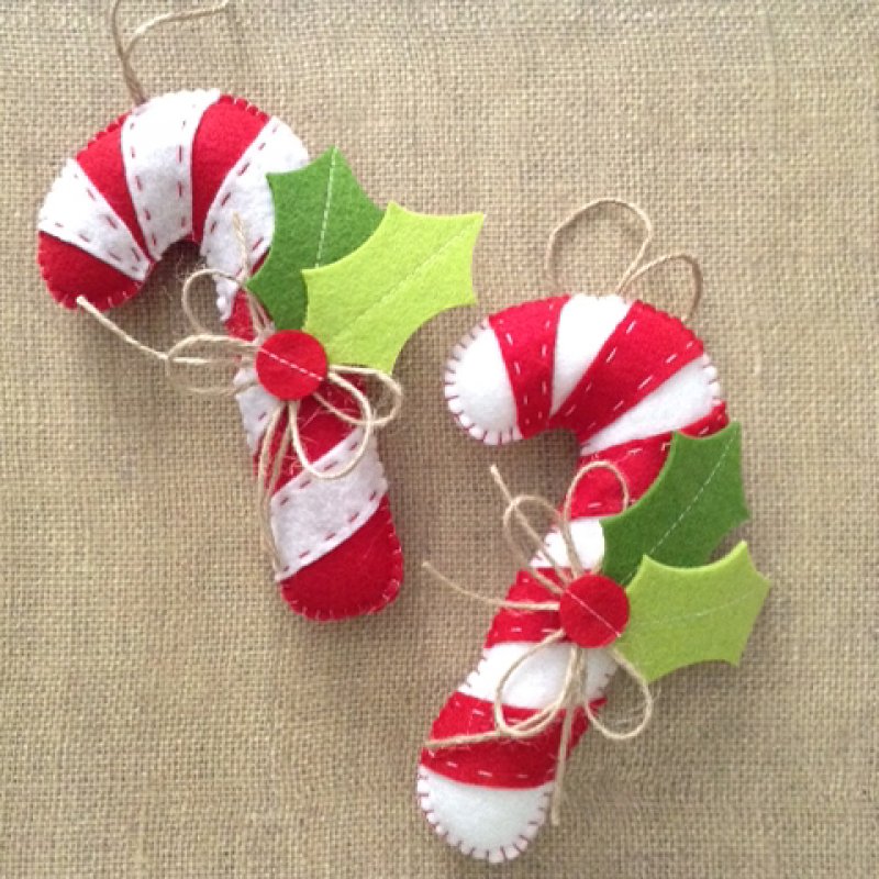 Christmas Peppermint Candy Cane - Felt Ornaments.