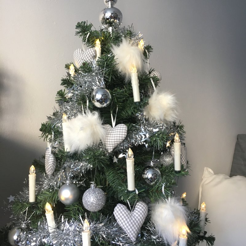 Christmas decoration idea is making fluffy ornaments and hearts.