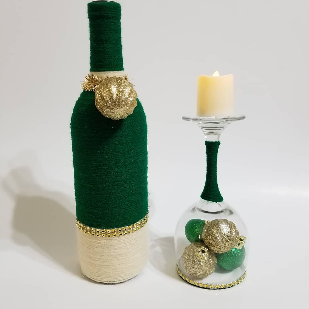 Gold and Green Christmas Candle Holder.