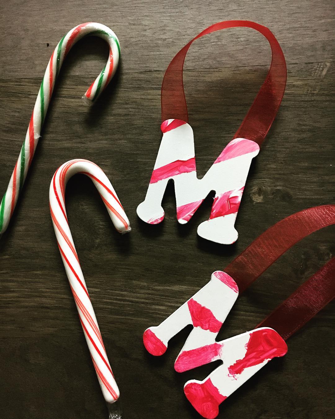 Here are some candy cane letter ornaments the kids painted on Christmas Day. Super simple and they turned out lovely!