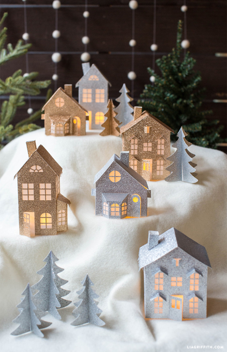 Paper Christmas village in 3D. DIY Christmas Ornaments