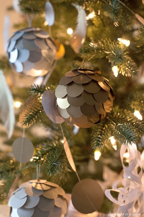 Paper Golden Pinecone Ornaments - Lia Griffith