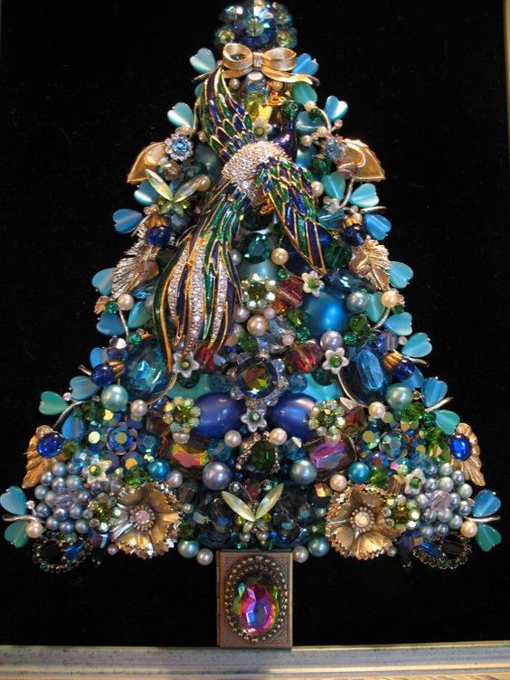 Vintage Jewelry Framed Christmas Tree.