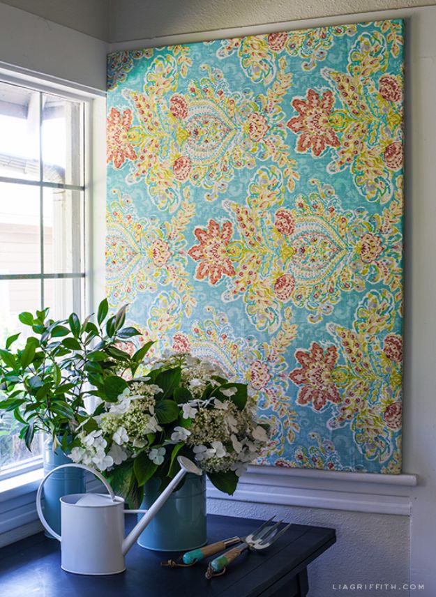 Wall Art With A Canvas Stretcher Frame And Pretty Fabric.