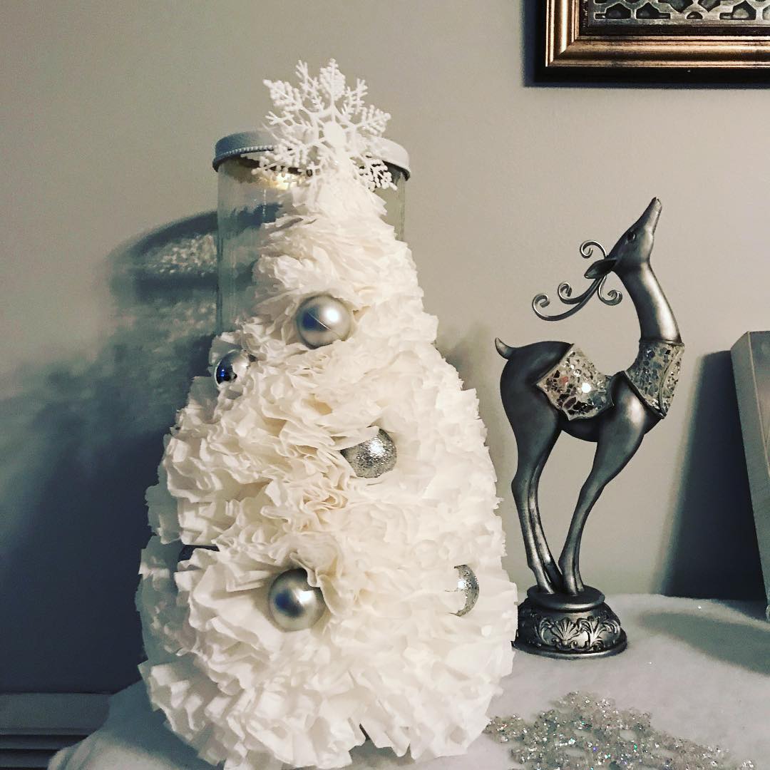 White Christmas Tree made it out of white coffee filters.