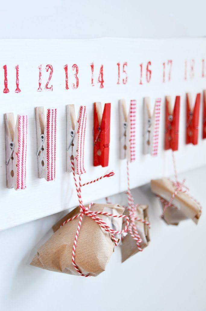 A bunch of painted clothespins and lined up for a nice Advent calendar. Easy Christmas Crafts