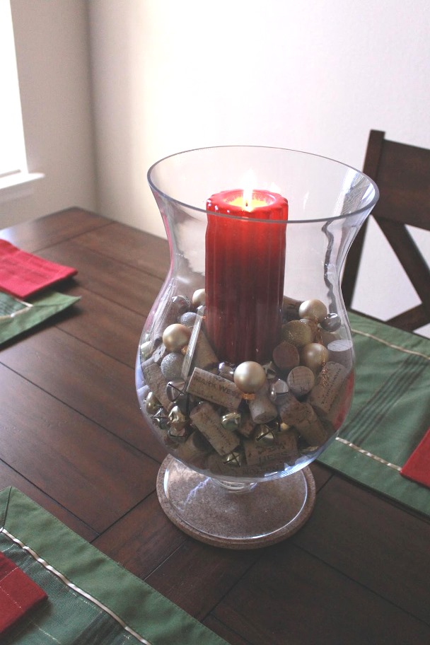Beautiful table centerpiece using jingle bells.