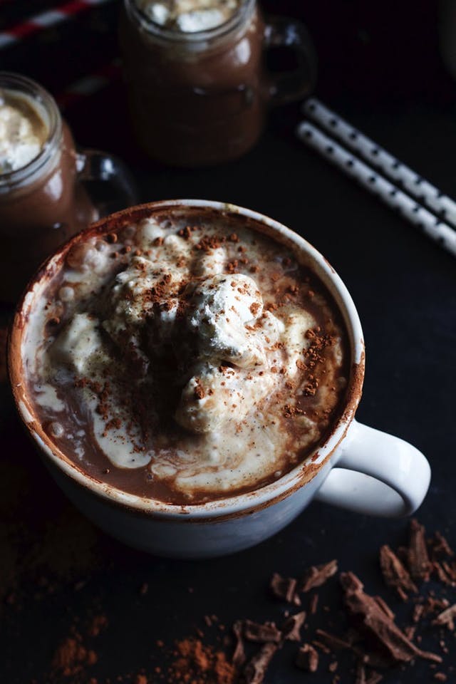 Boozy Hot Chocolate with Vanilla Bean Whipped Cream