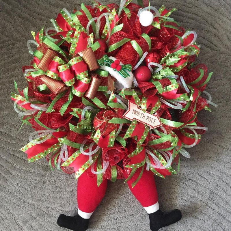 Christmas Santa leg deco mesh wreath.