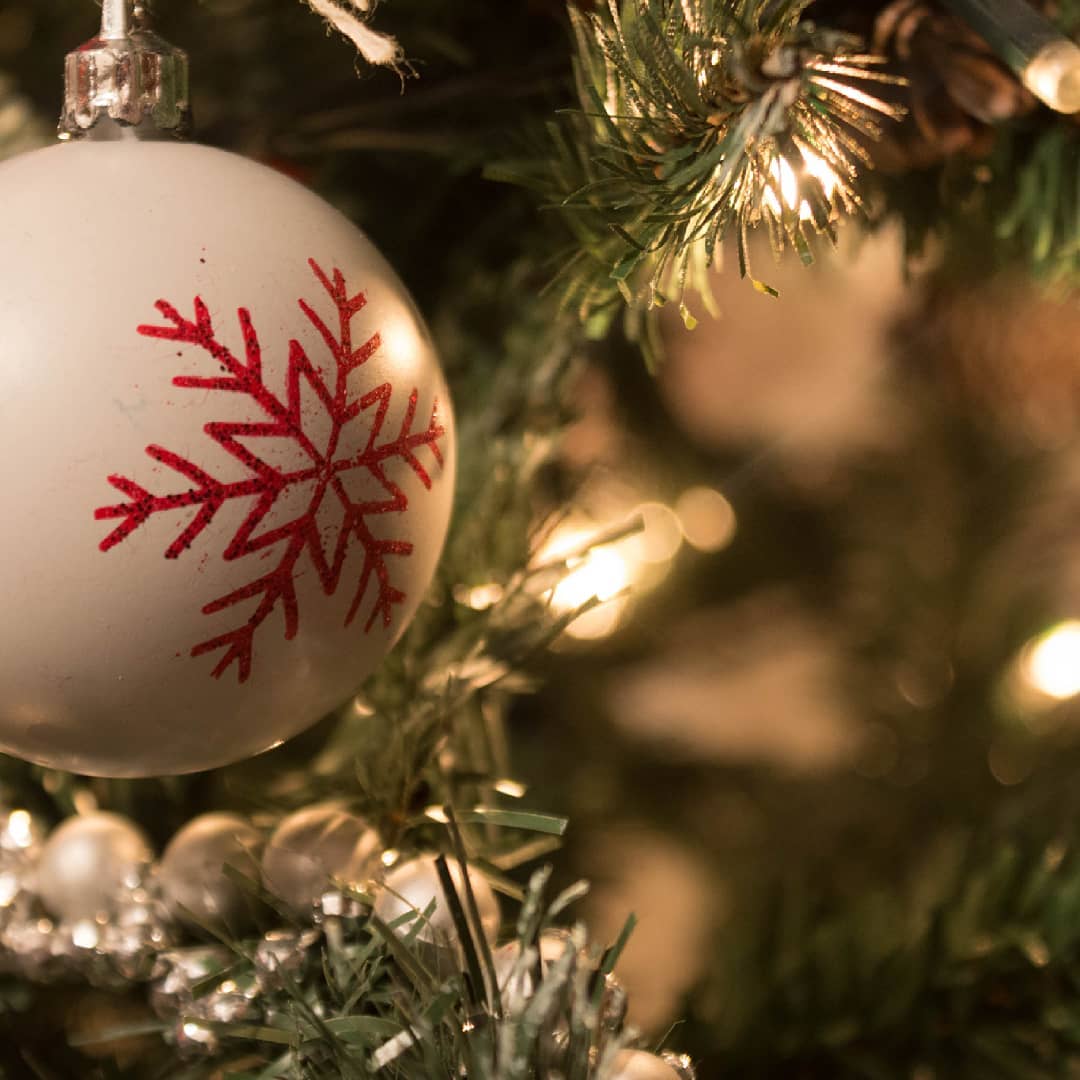 Christmas lights and ball.