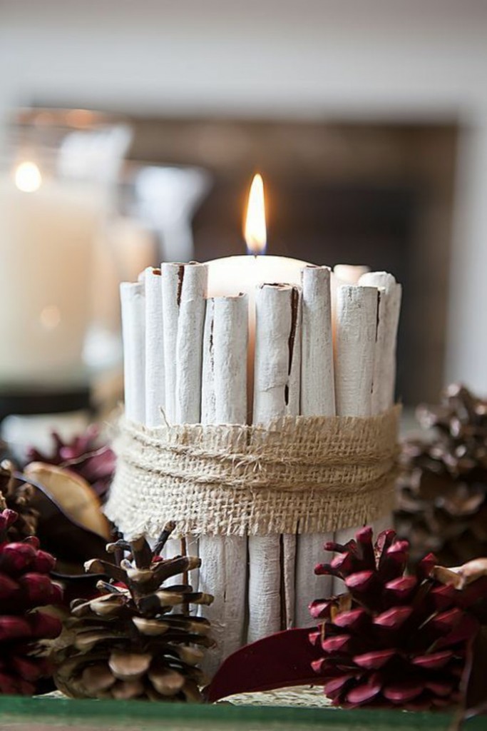 Cinnamon sticks white, put a pillar candle.