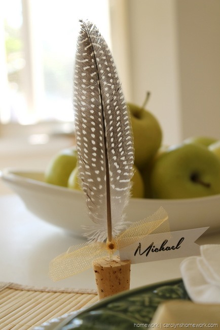 Cork And Feather Place Cards.