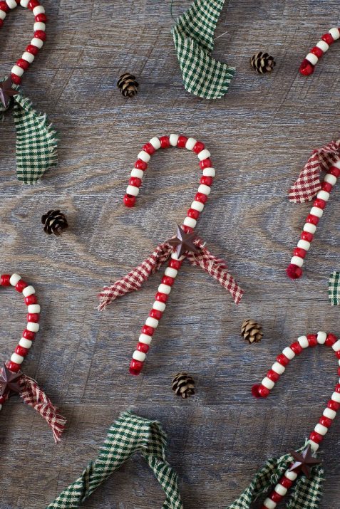DIY Beaded Candy Cane Christmas Ornaments