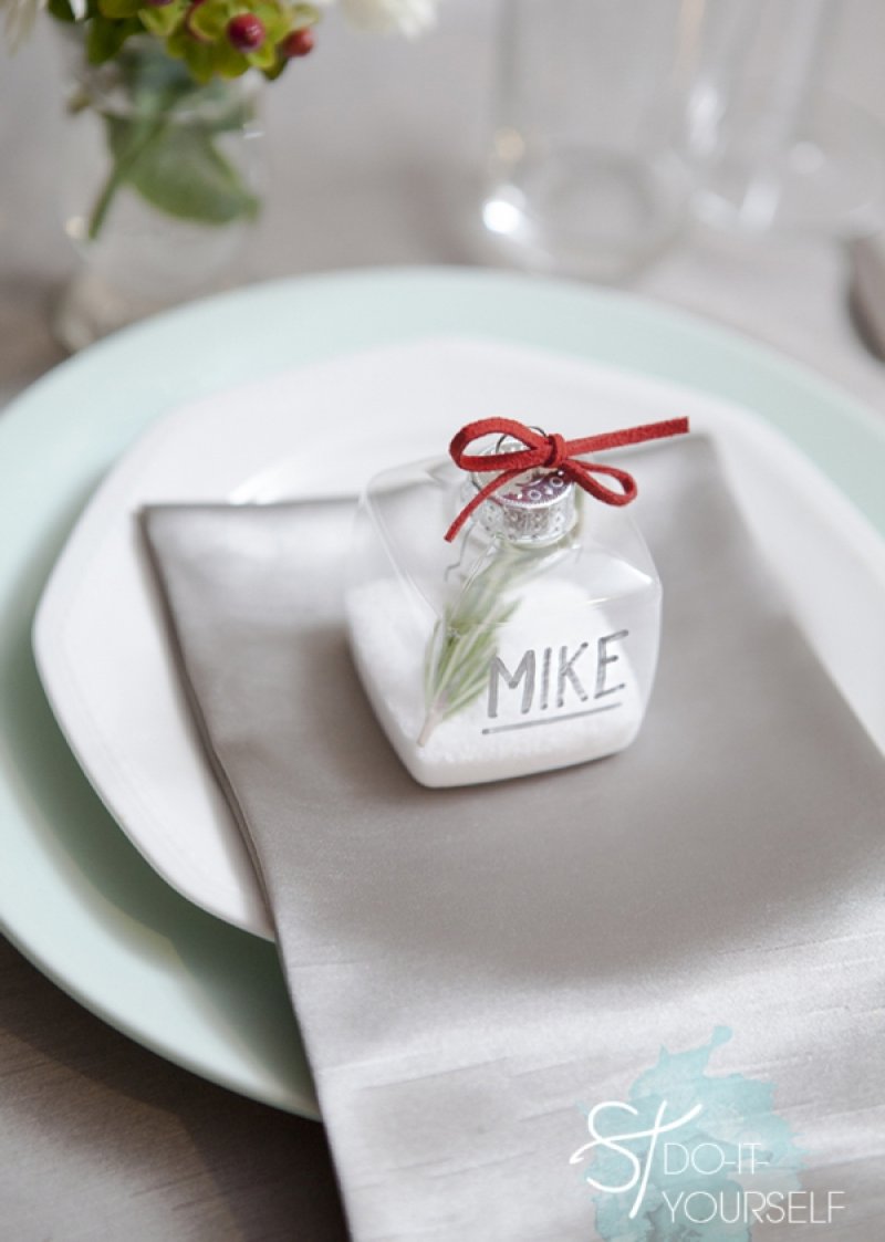 DIY Christmas Winter Ornament Rosemary Seating Cards.