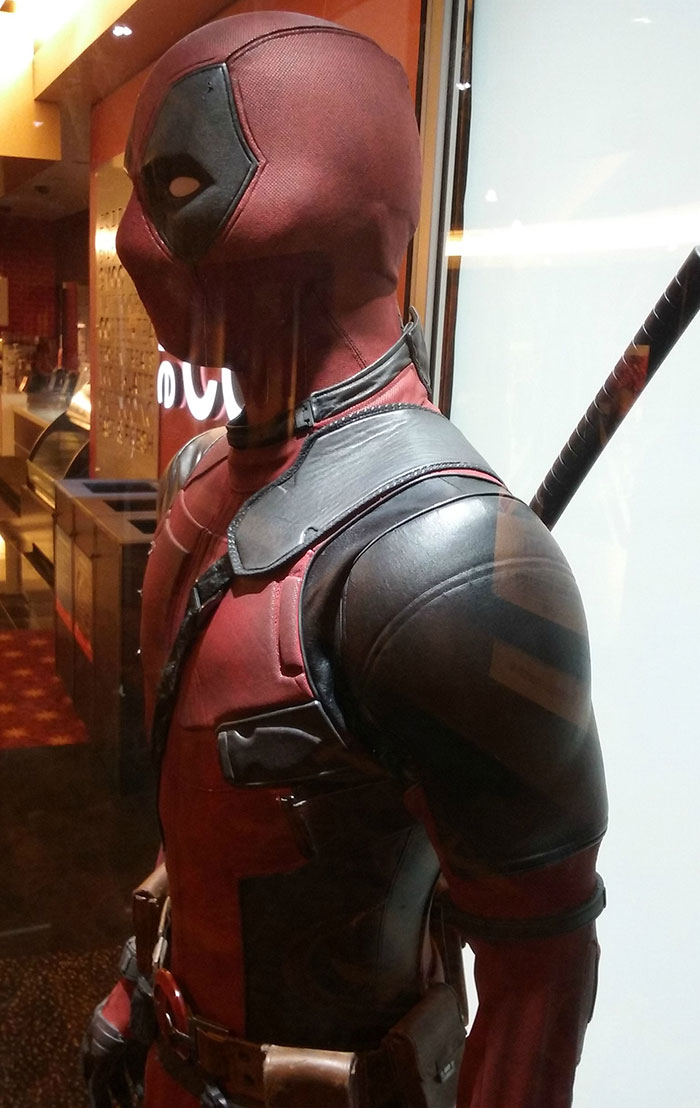 Deadpool Suit On Display. DIY Halloween Costumes