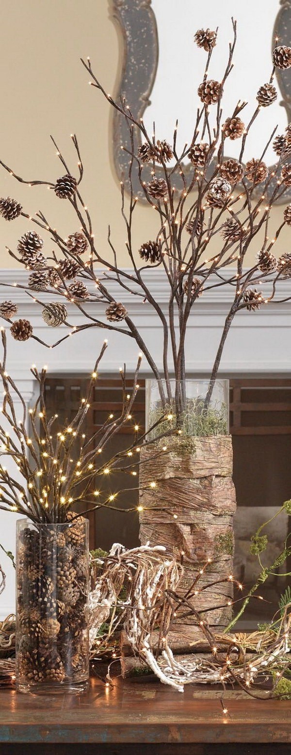 Lighted Pinecone Branch Centerpiece