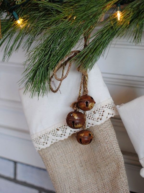 Lovely decoration idea using burlap stockings.