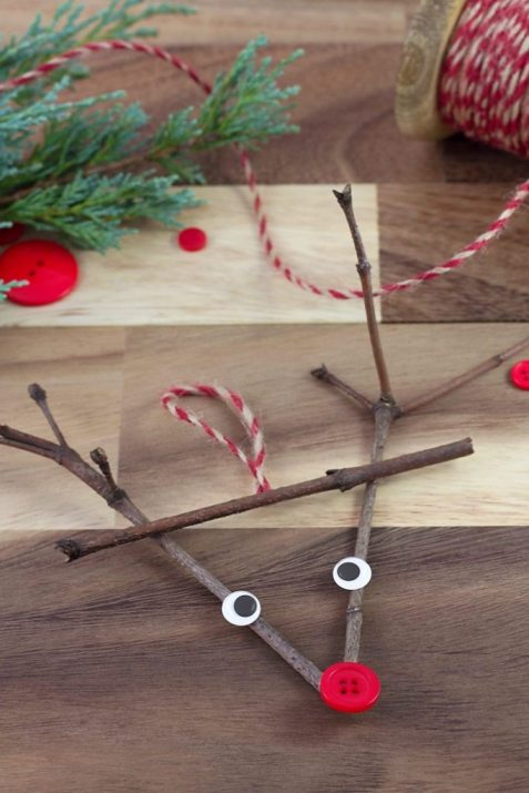 Making Twig Reindeer Ornaments for the Christmas.
