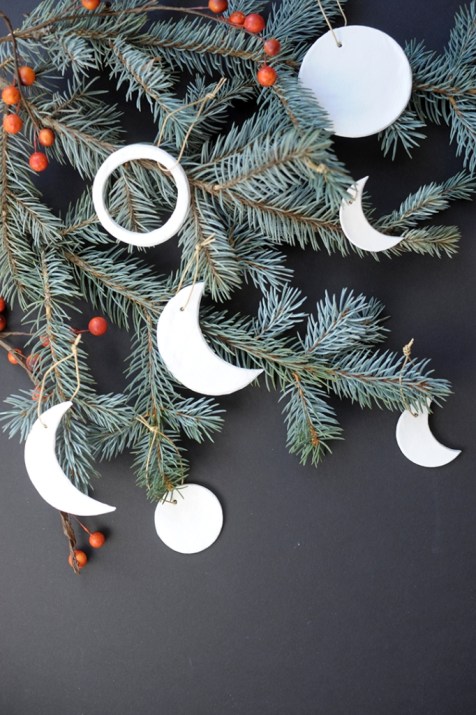 Natural look for the Christmas decoration with moon phase clay ornaments.