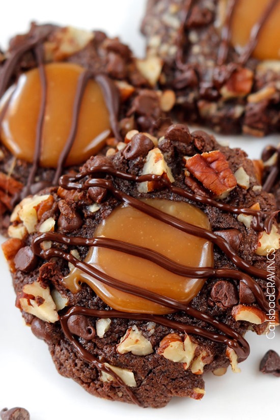 Triple Chocolate Turtle Cookies by Carlsbad Cravings