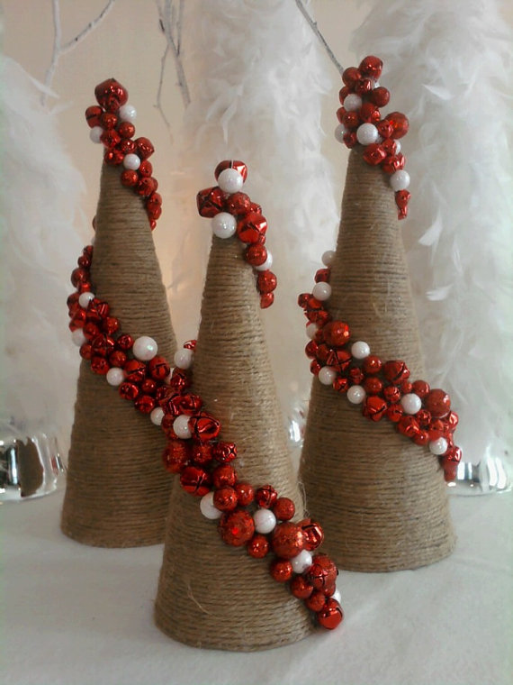 White beads and red jingle bells.
