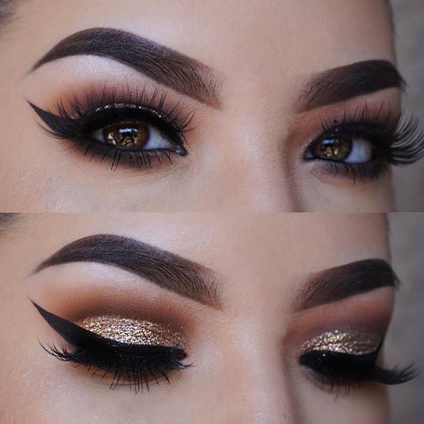 Glitter Golden Eye Makeup.