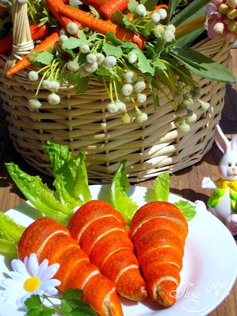 Carrot Crescents Filled with Egg Salad.