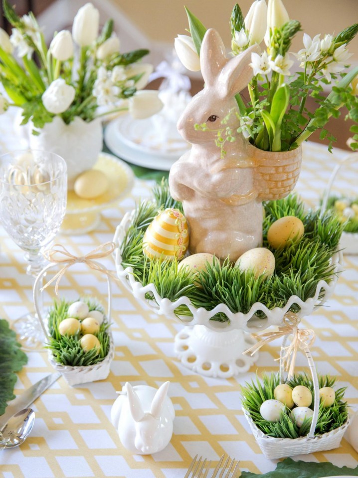 Charming easter bunny centerpiece.