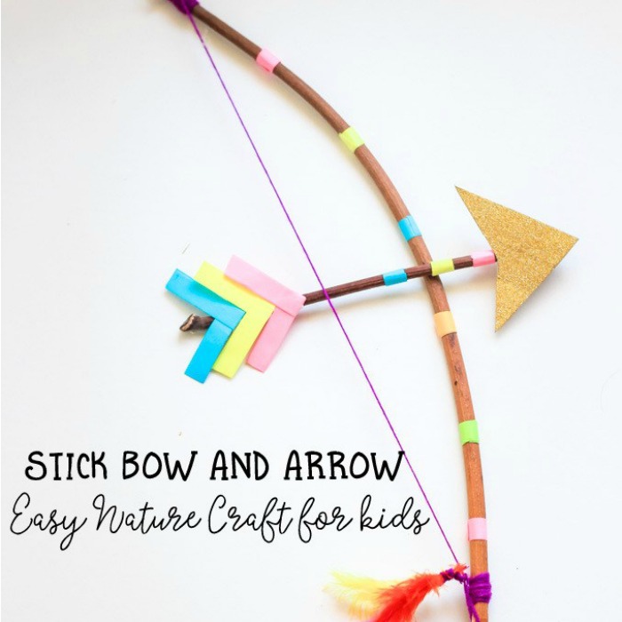 Craft this colorful stick bow and arrow.