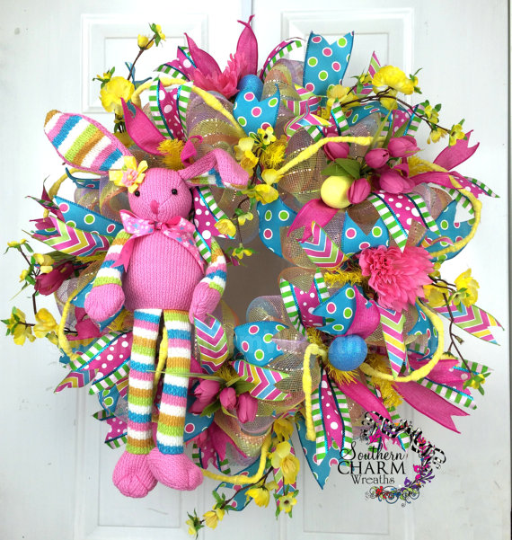 Deco Mesh Easter Bunny Wreath.